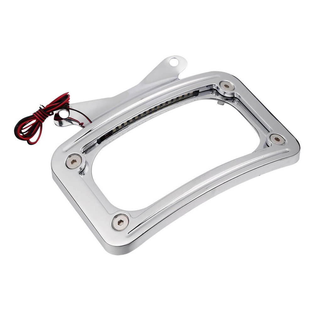 Chrome Curved Laydown License Plate Mount Frame W/Light For Harley-Davidson