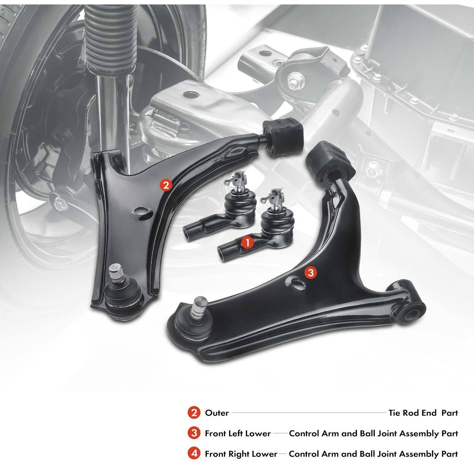 4x Front Lower Control Arm W/ Ball Tie Rod End For Chevy Metro Geo Suzuki Swift