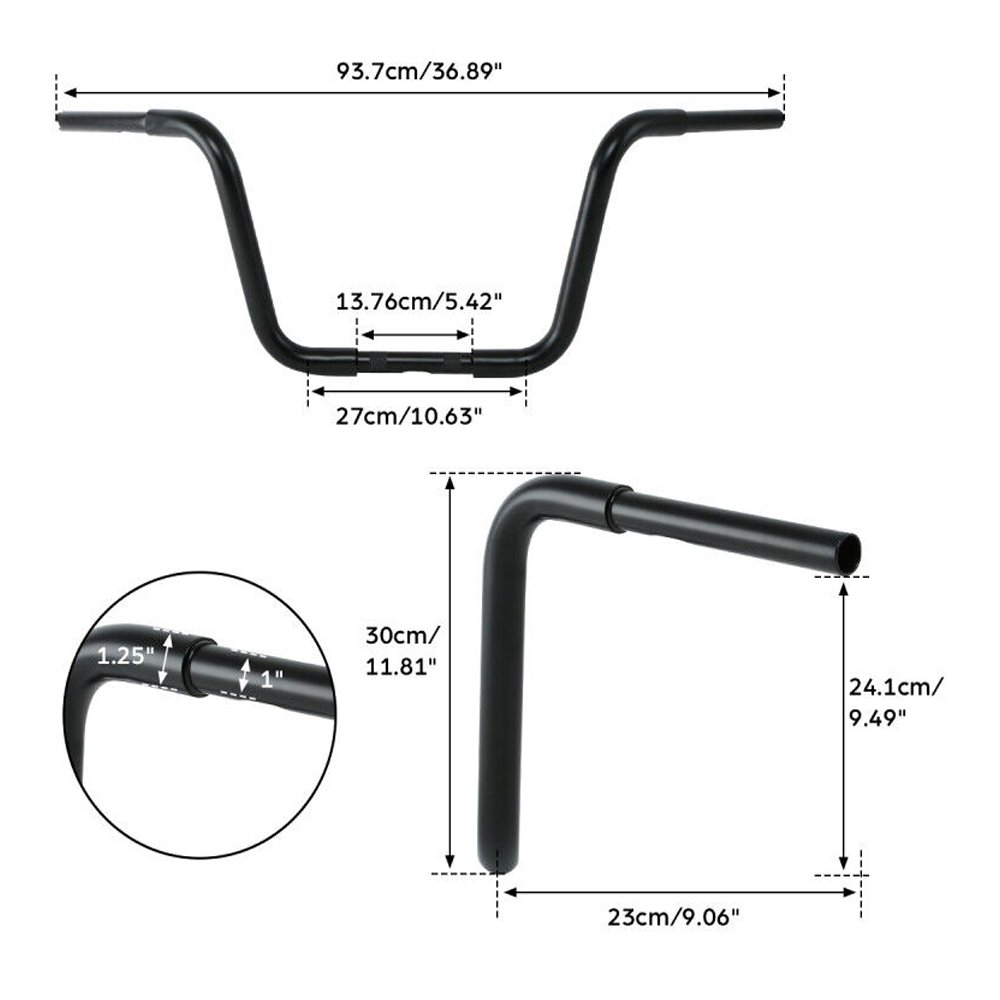 12" Rise 1 1/4 Ape Hanger Handlebar For Harley-Davidson FLST FXST Iron