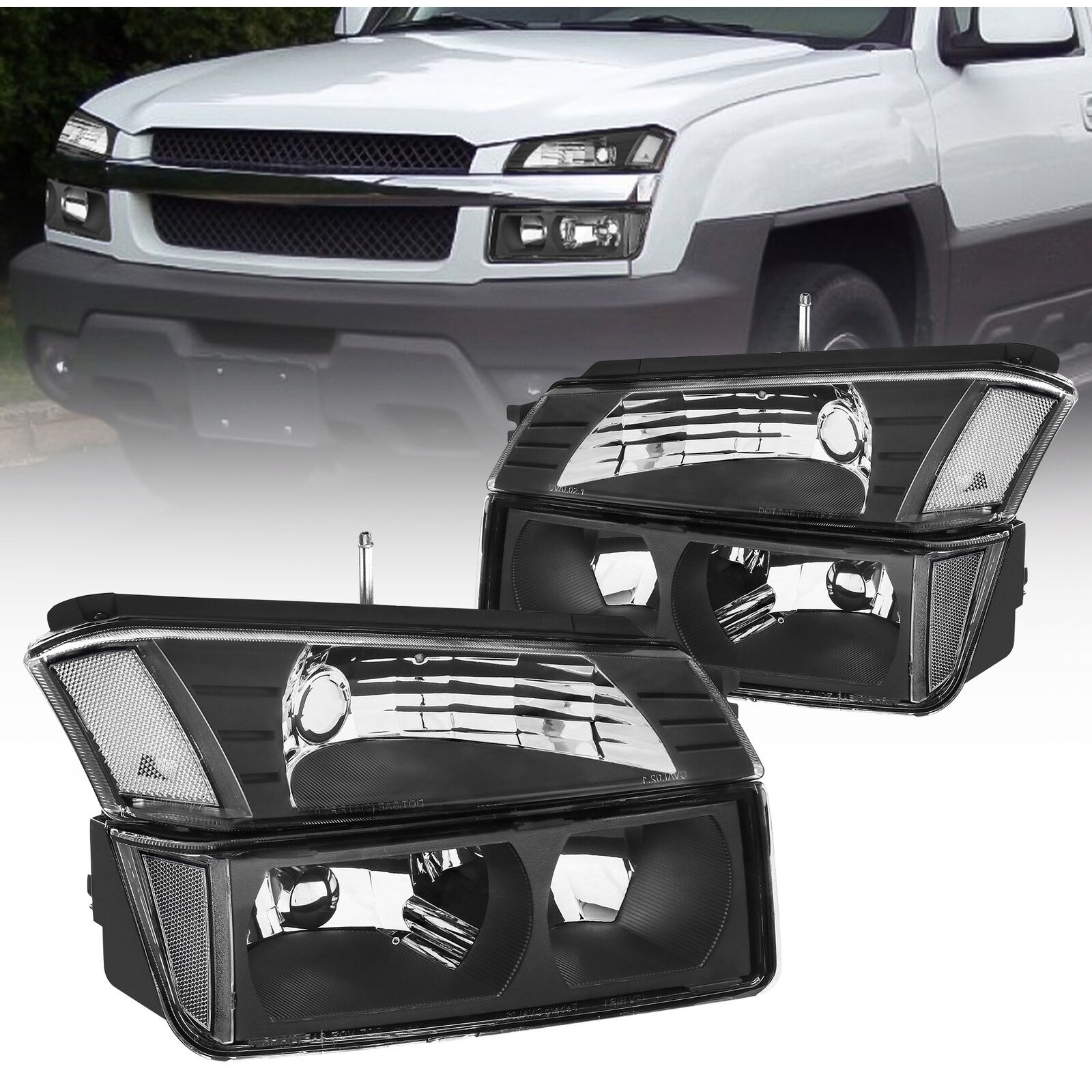 For 2002-2006 Chevy Avalanche 1500 2500 W/Body Cladding Black Headlights LH &