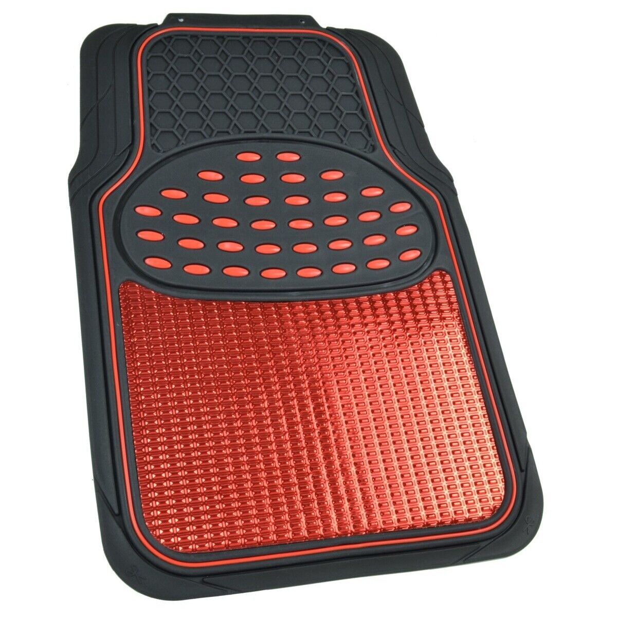 Metallic Rubber Floor Mats Red For 98-18 F-150 Car SUV Truck Black Trim To 4-pc