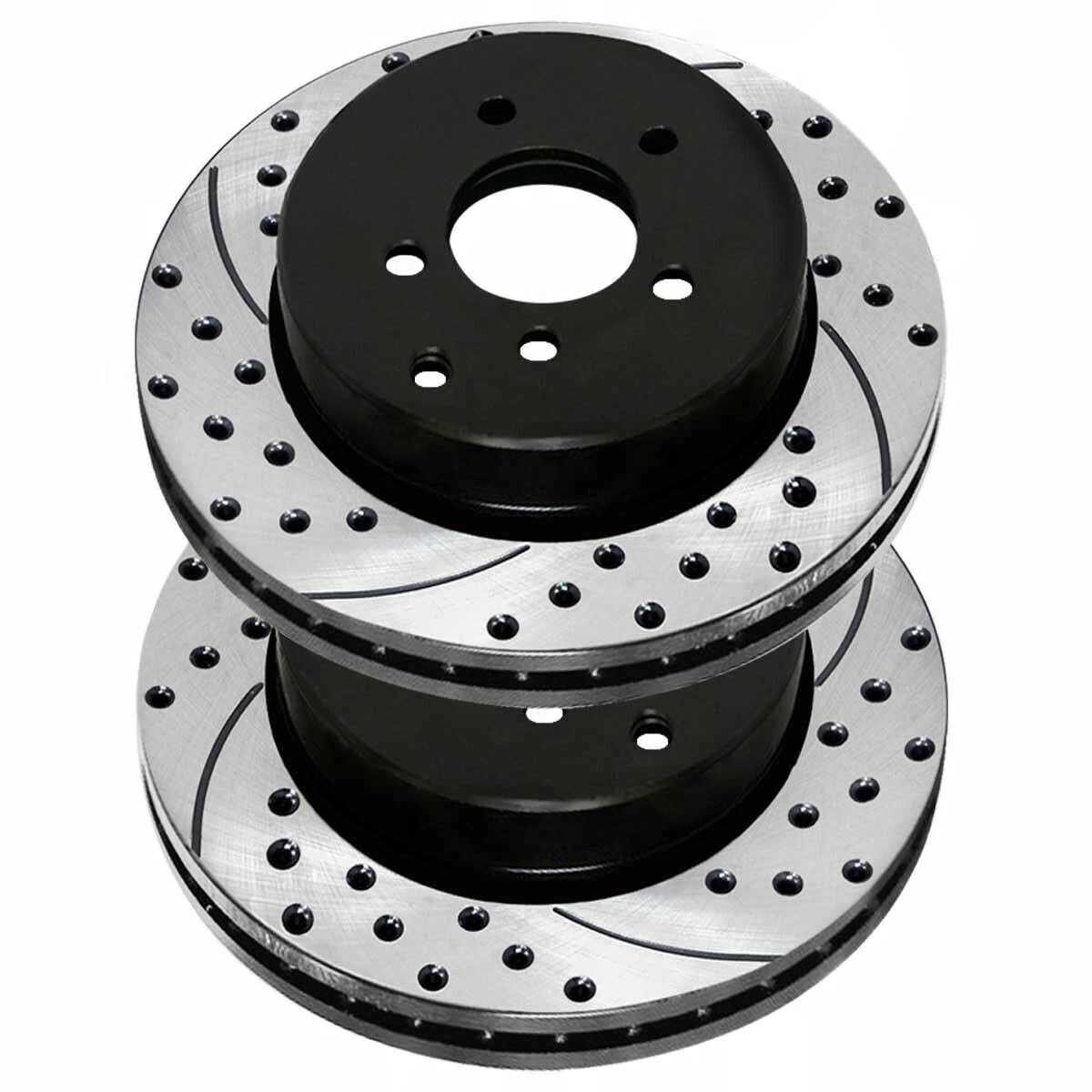 Rear Drilled Slotted Brake Rotors Black Pair 2 For 2003-2019 Infiniti Nissan