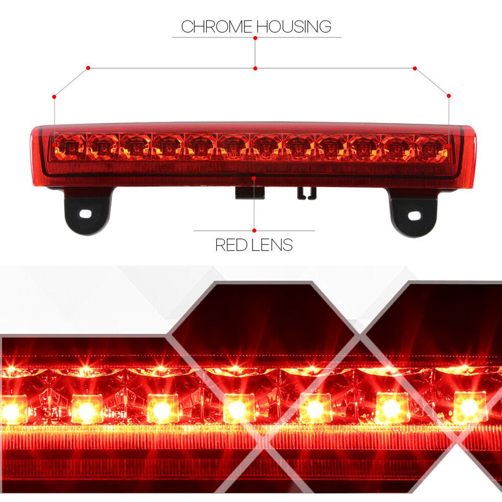 For 06 Yukon SL A86536-DRDEL00DCLB3 Chrome/Red] Led Third 3rd Brake Light Lamp