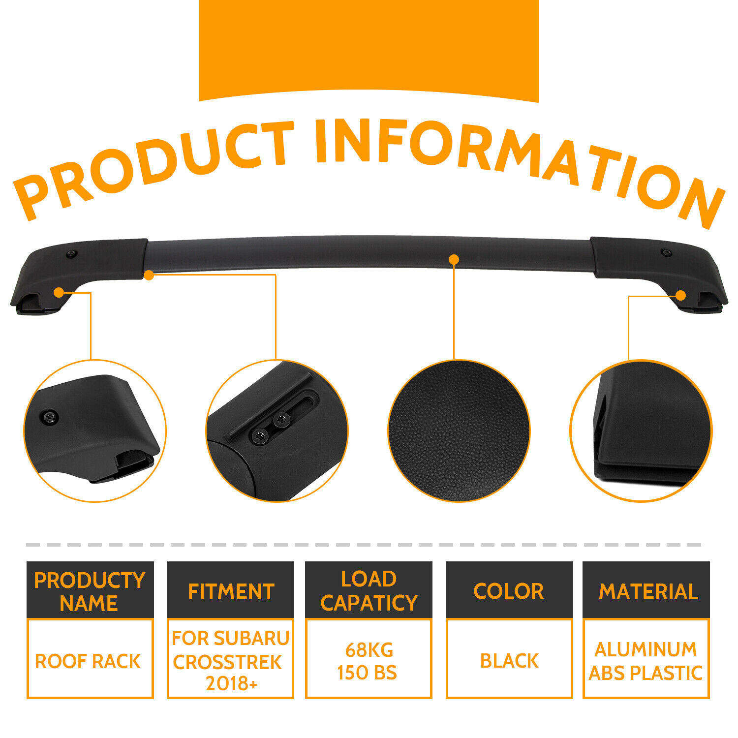 For 2018-2021 Subaru Crosstrek Aero-Style Black Roof Rack Cross Bar Set