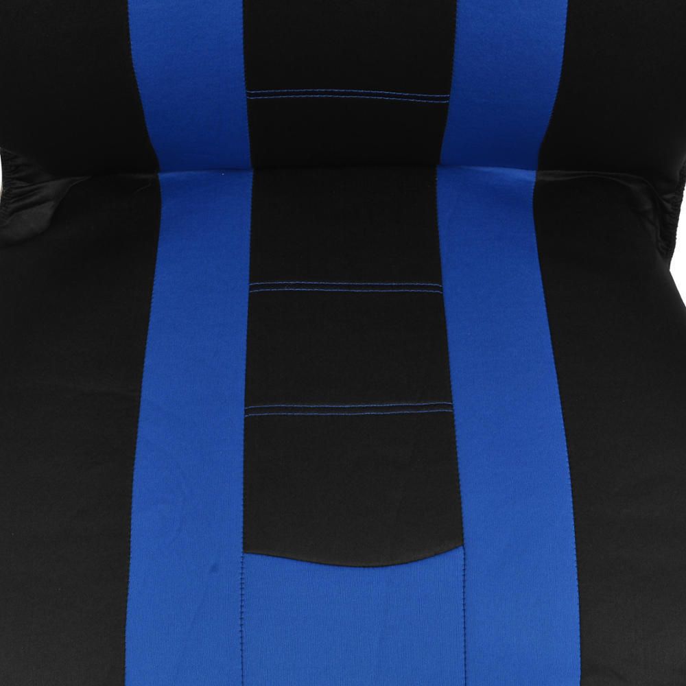 Black/Blue Sport Stripe Seat Covers Full Set W/ Shiny Metallic Blue Floor Mats