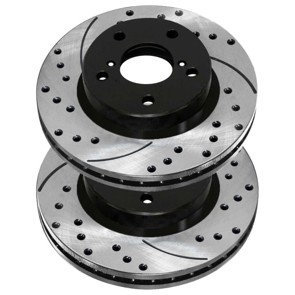 Front Drilled Slotted Brake Rotors Black Pair 2 For Acura Honda
