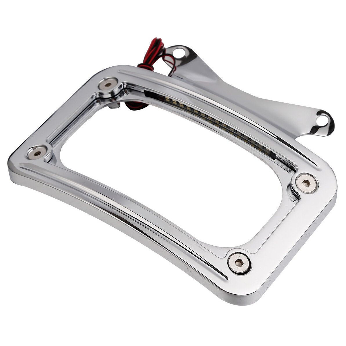Chrome Curved Laydown License Plate Mount Frame W/Light For Harley-Davidson
