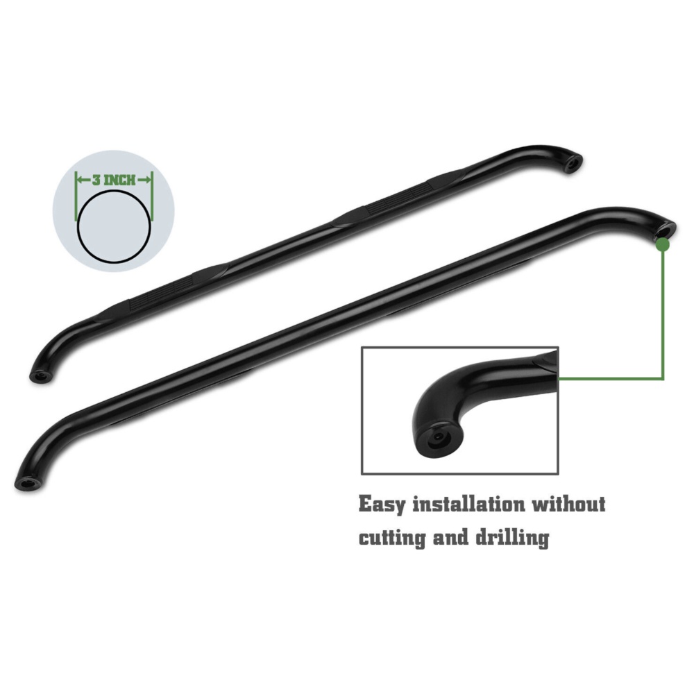3" Black Side Step Rails For Sierra Silverado Crew Cab Nerf Bars