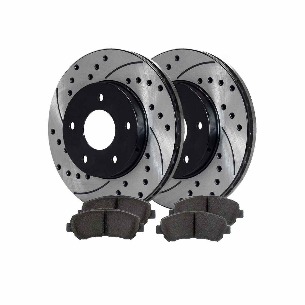 Front Drilled Slotted Brake Rotors Black & Ceramic Pads Kit SCDPR41514415141338