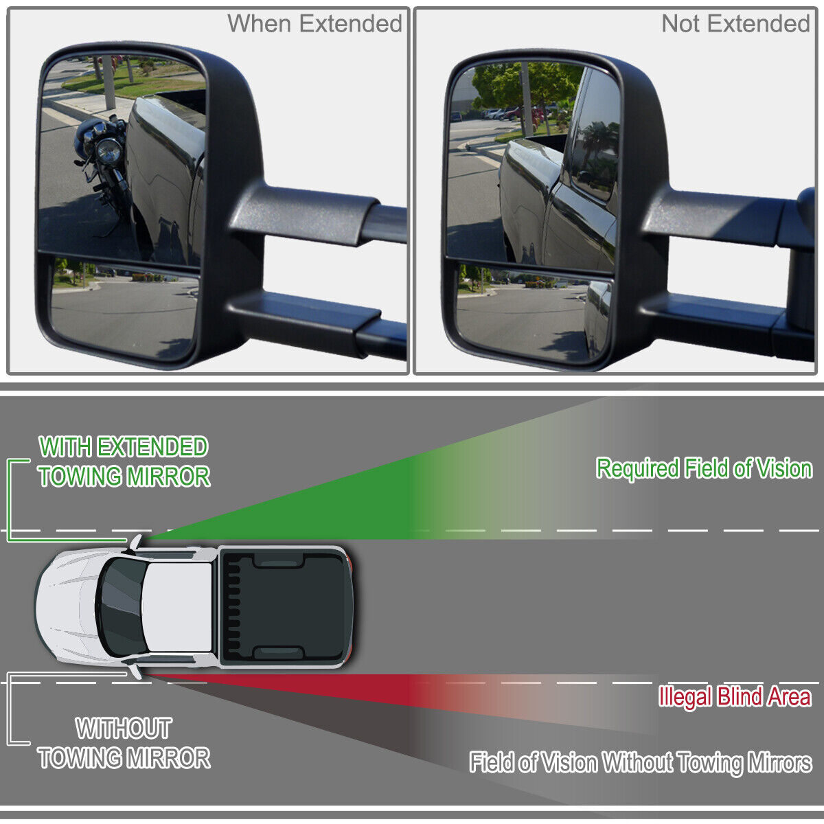 Tow Mirrors Silverado 1500 Chrome Power Heated+Smoke LED Signal