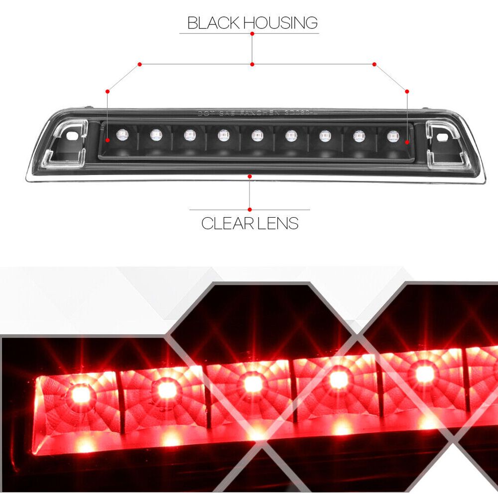 Fits 2006-2014 Honda Ridgeline [Black/Clear] LED Third 3rd Brake Light Tail Lamp