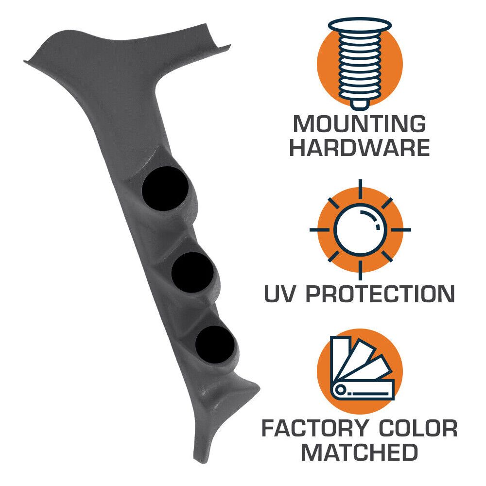 Gray Triple Gauge 52mm Pillar For 92-97 Ford F-Series F-250 F-350