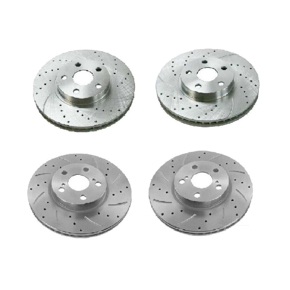 Front And Rear Drilled Slotted Brake Rotors Silver Set Of 4 For 08-15 XB 2.4L