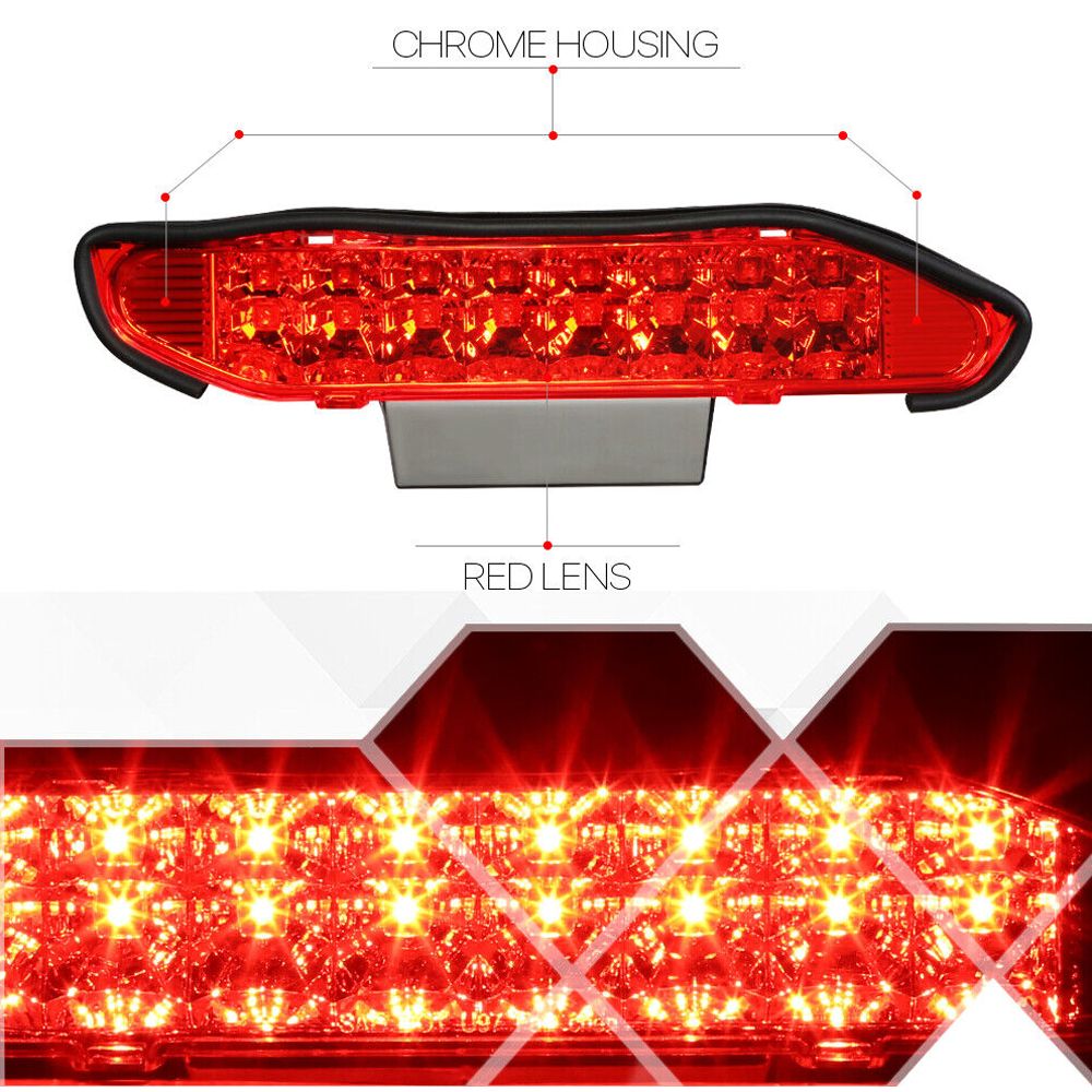Fits 2000-2004 Nissan Xterra[Chrome/Red]Full LED Third 3rd Brake Light Tail Lamp