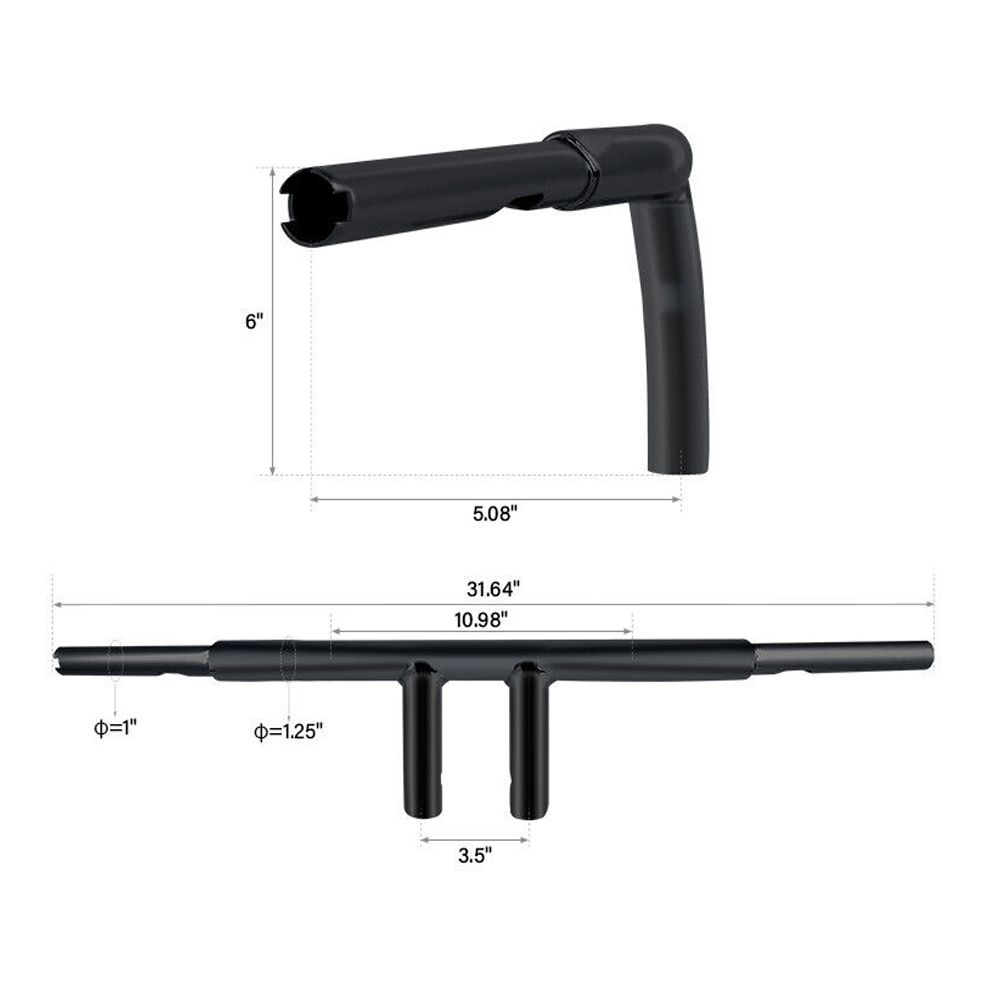 6" Rise 1 1/4" T-Bar Handlebar For 95-97 Harley-Davidson Bad Boy Dull Black