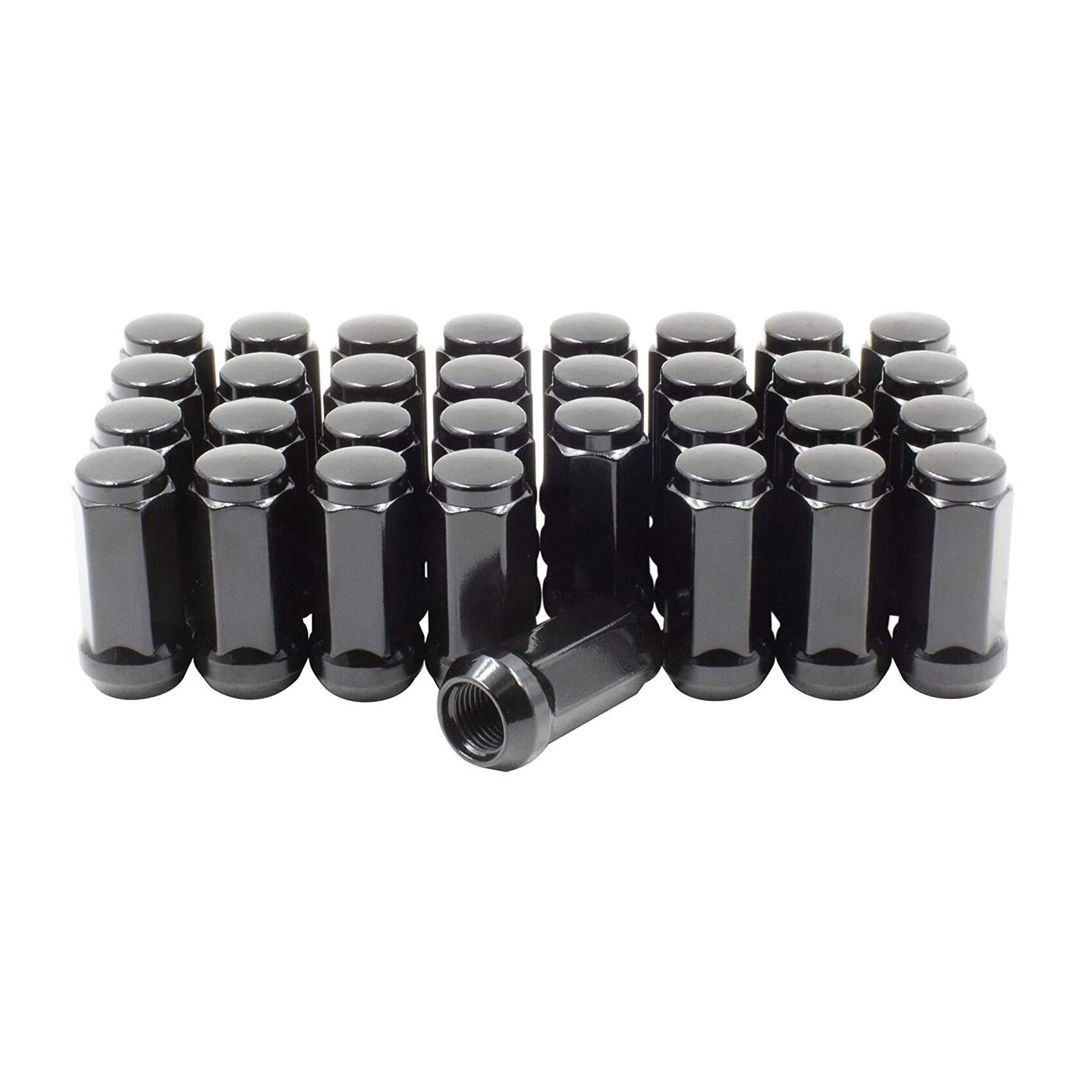 32 Lug Nuts Long Bulge Acorn 9/16-18 1.9" Tall Black Wheel Nut Lugs