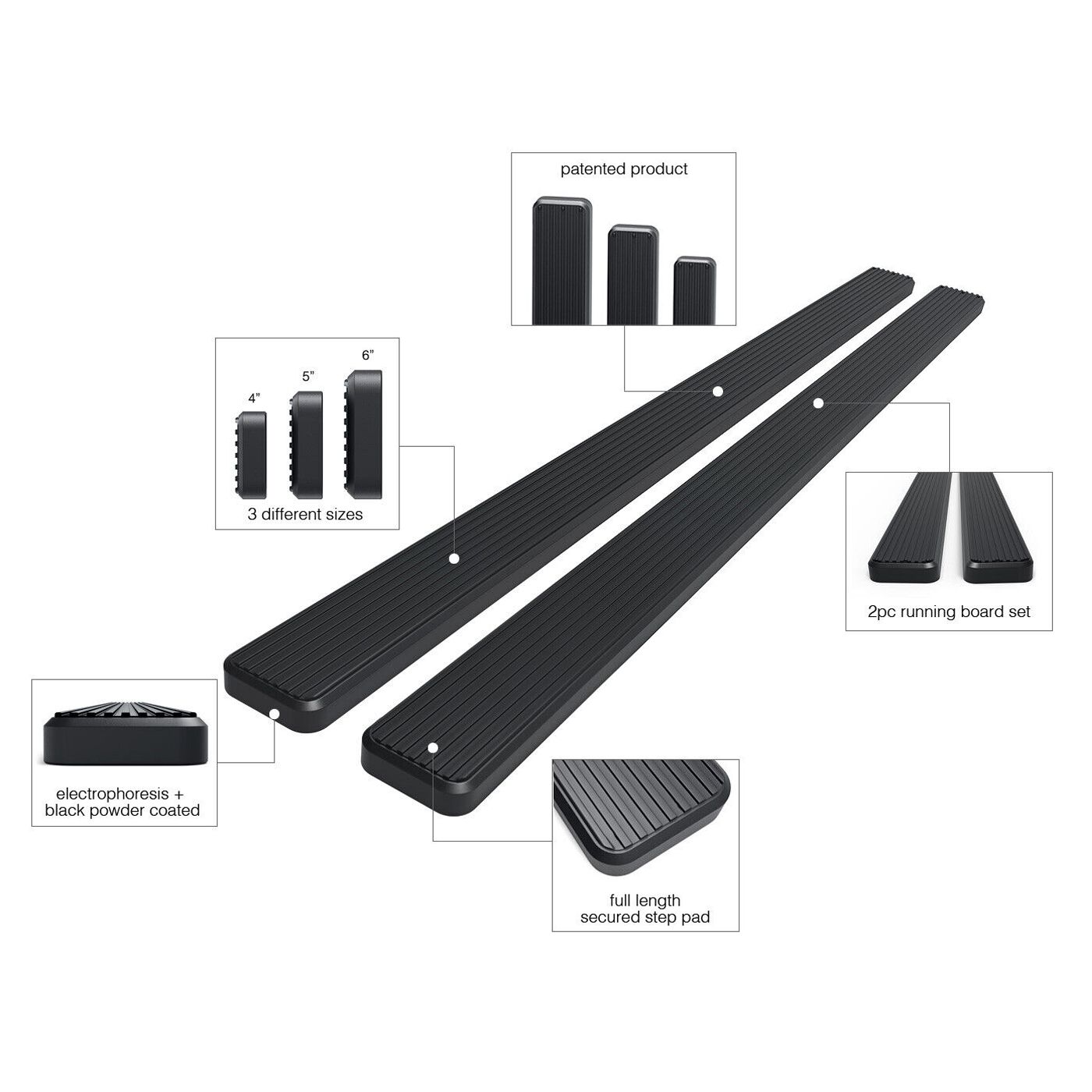 Running Board Side Step Bars 5IN Aluminum Black For 2011 Ram Dakota Quad Cab
