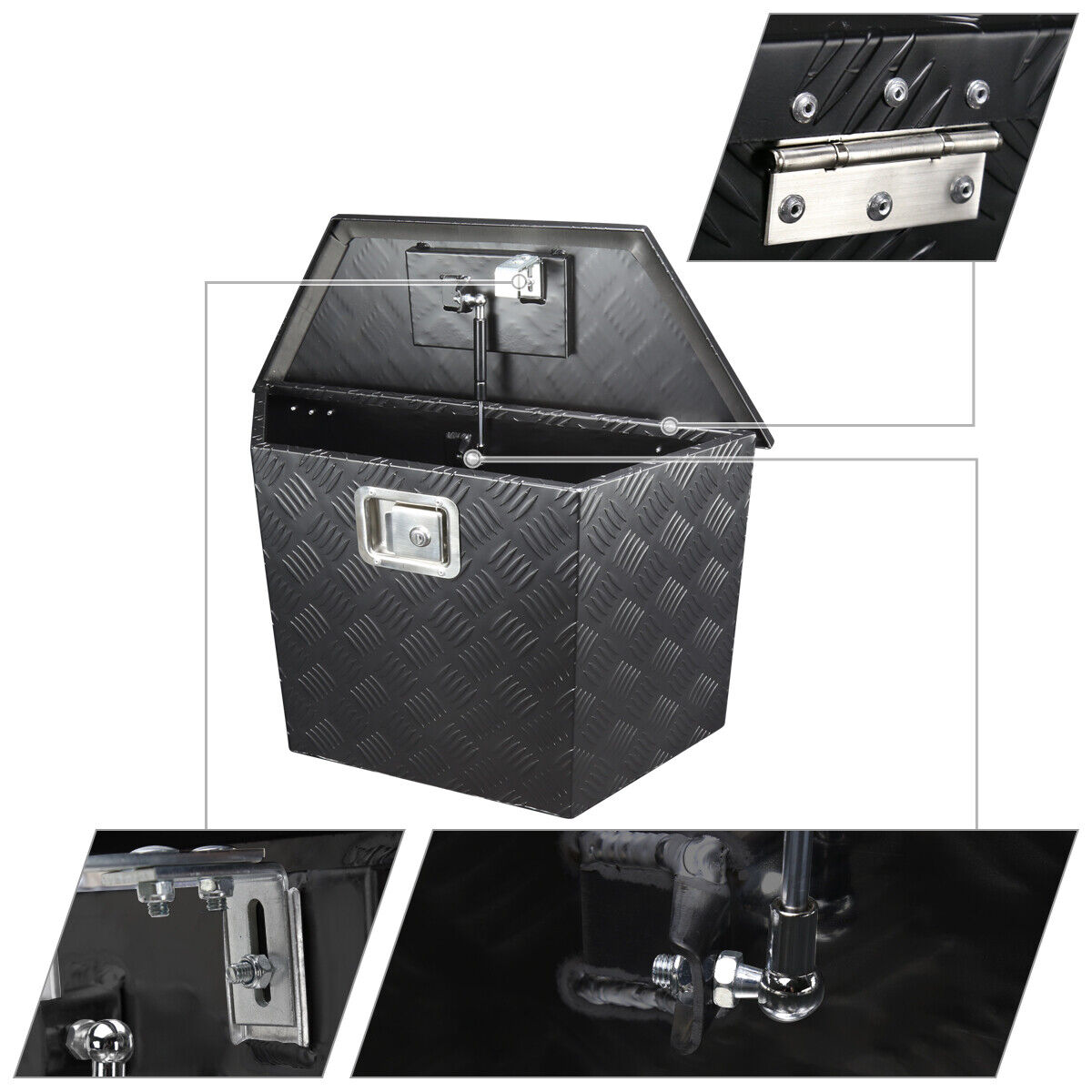 Tool Box 28"/15" Heavy Duty Black Aluminum Truck Pickup Storage W/Lock+Keys