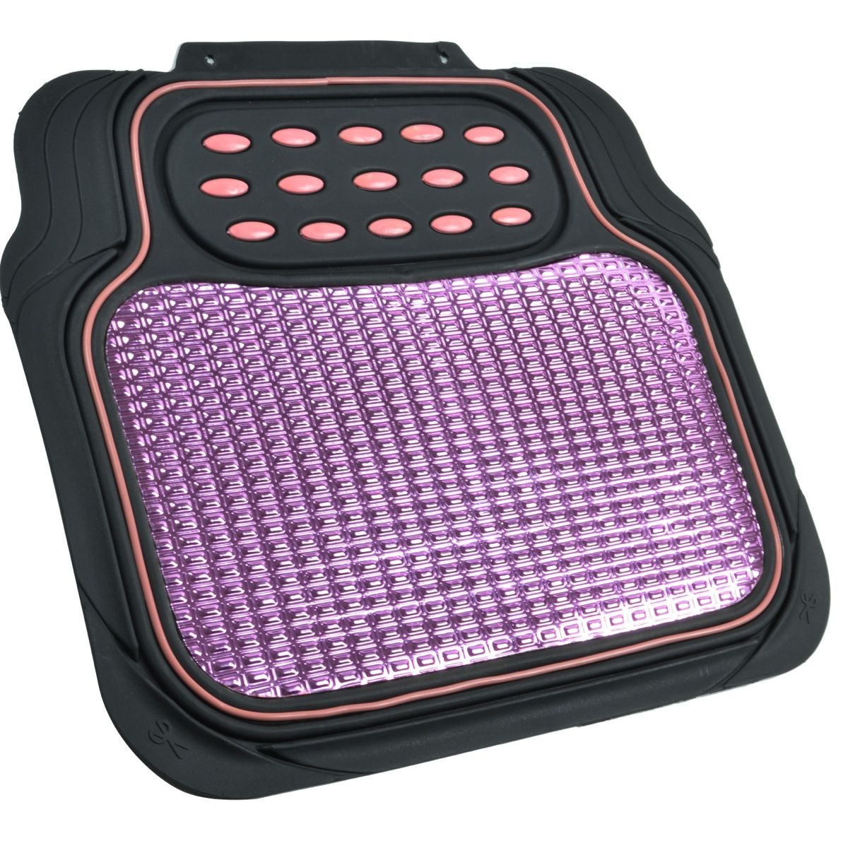 Car Rubber Floor Mats Pink Metallic Design On Black Heavy Duty Rubber