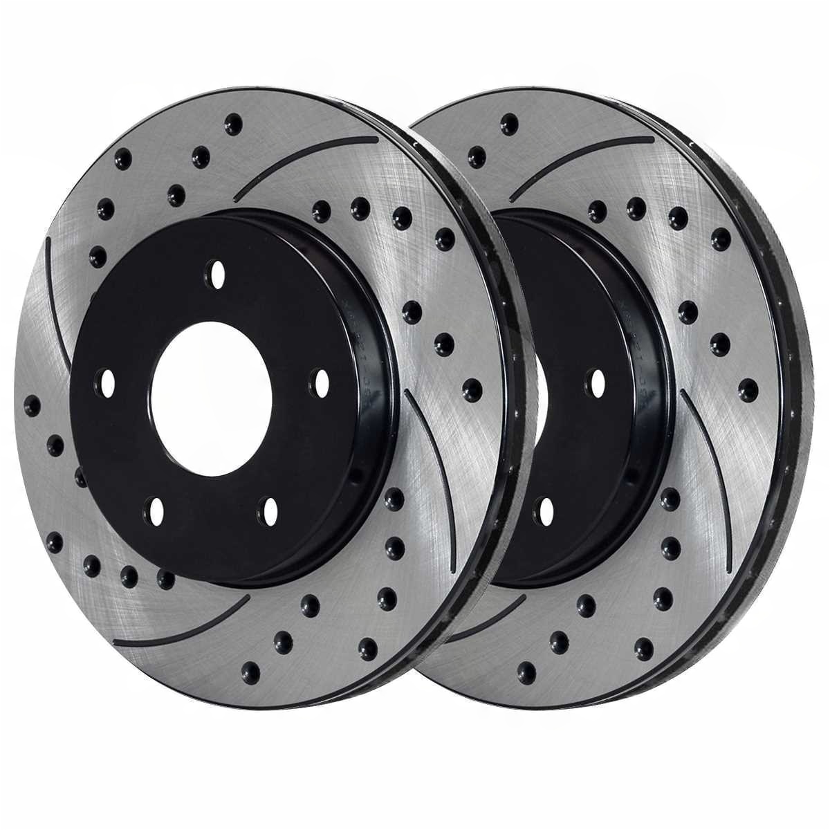 Front Drilled Slotted Brake Rotors Black & Ceramic Pads Kit SCDPR41514415141338