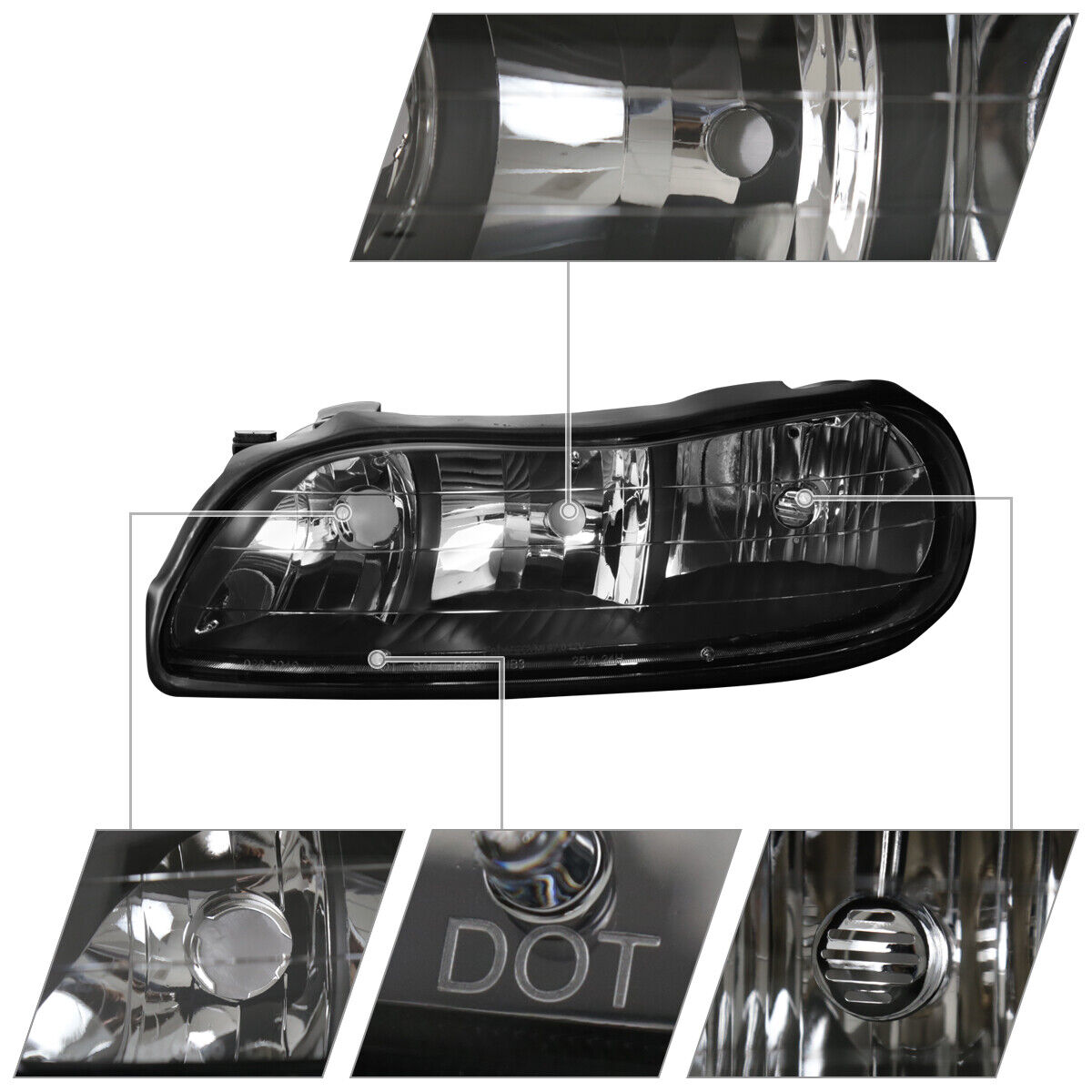 Black Headlights Corner Lamps Pair Left+Right