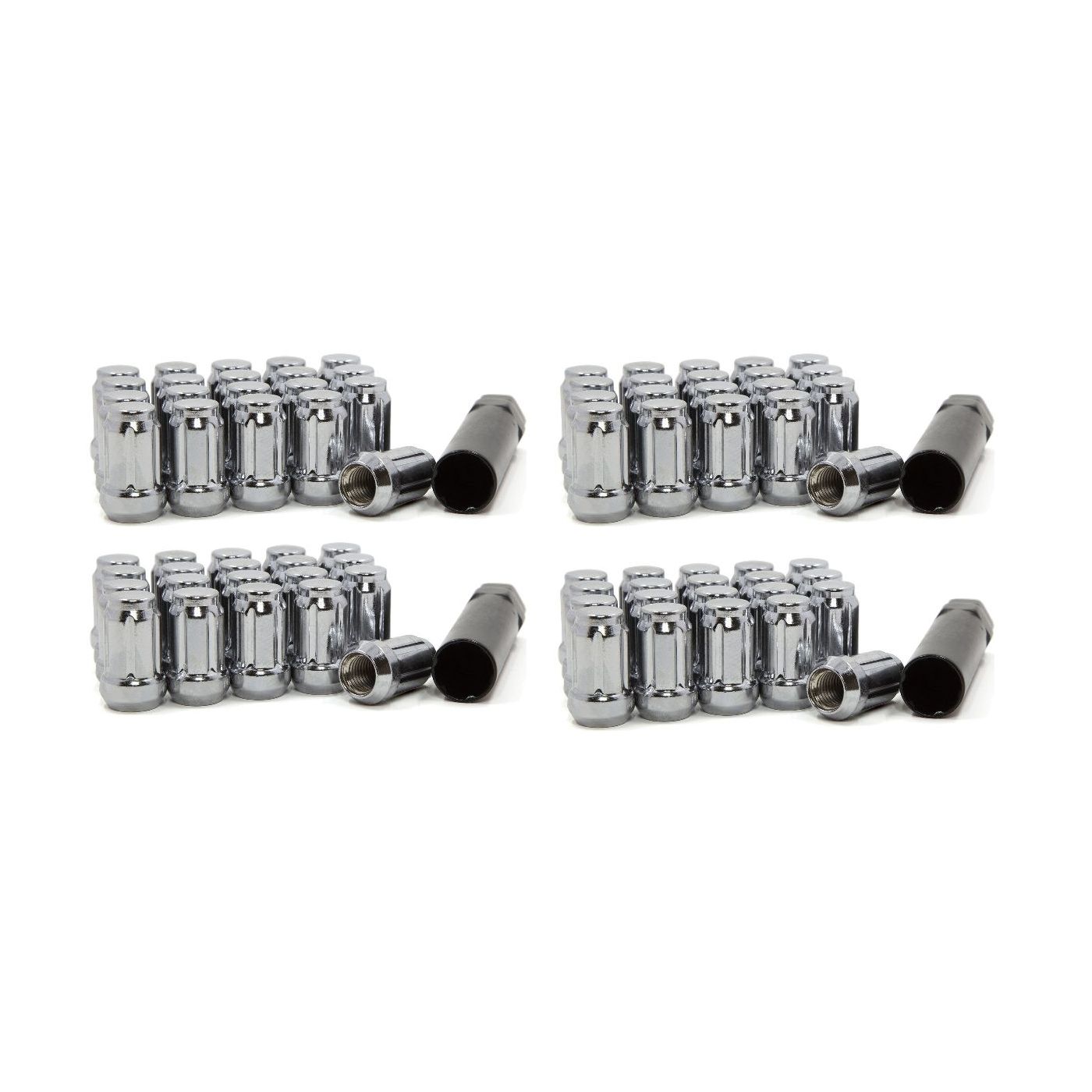 4 Sets Of - LUG NUTS TUNER SPLINE DRIVE ACORN 1/2 CHROME 1/2-20 WHEEL NUT +1 KEY TOOL