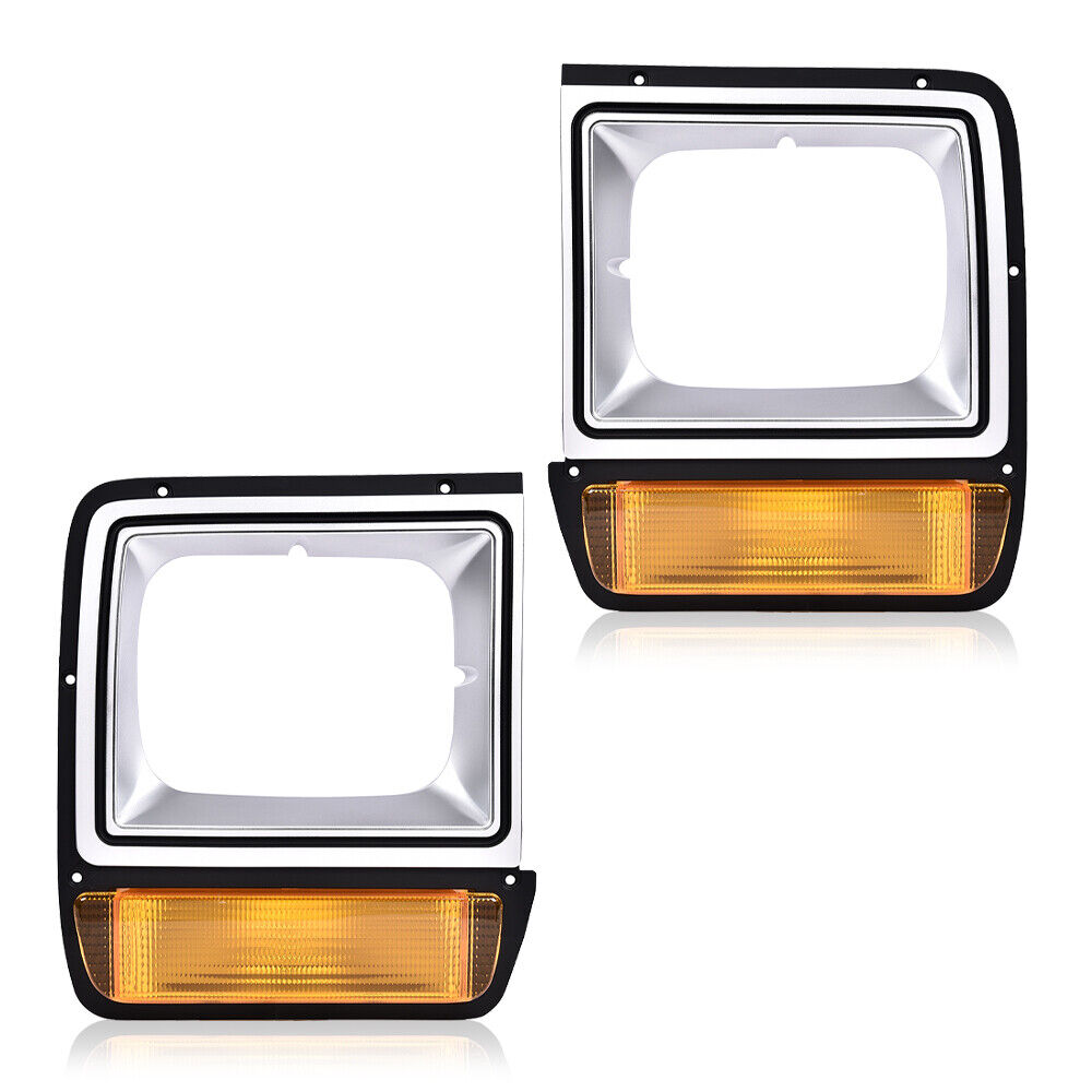 Pair Headlight Bezel Trim W/Parking Turn Signal Light For 90 D150 S W Truck