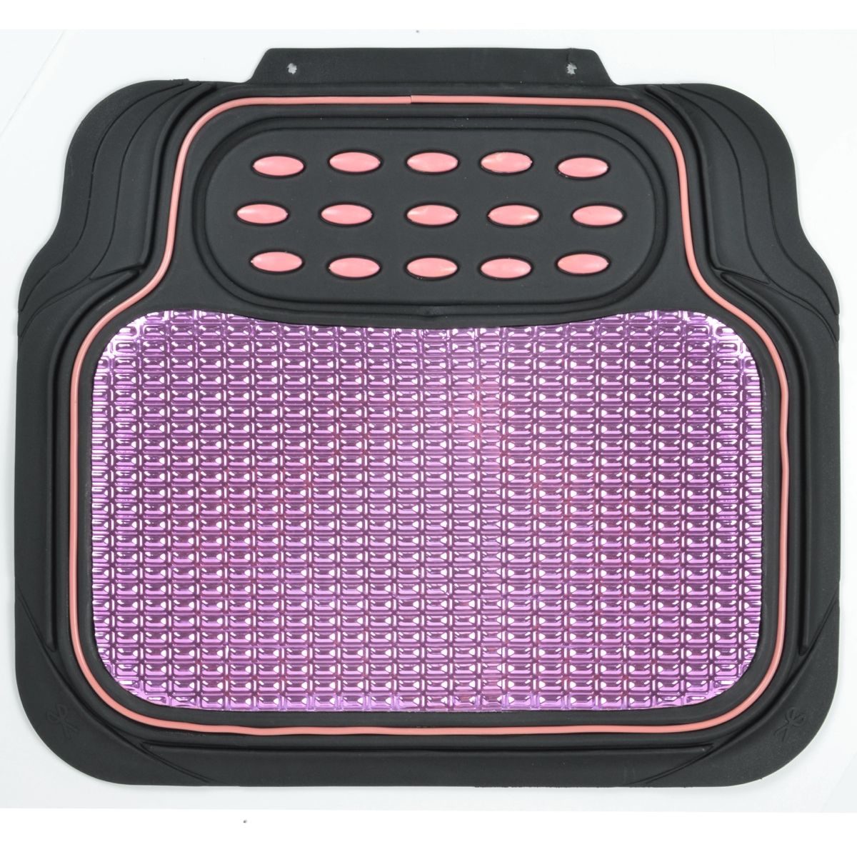 Car Rubber Floor Mats Pink Metallic Design On Black Heavy Duty Rubber