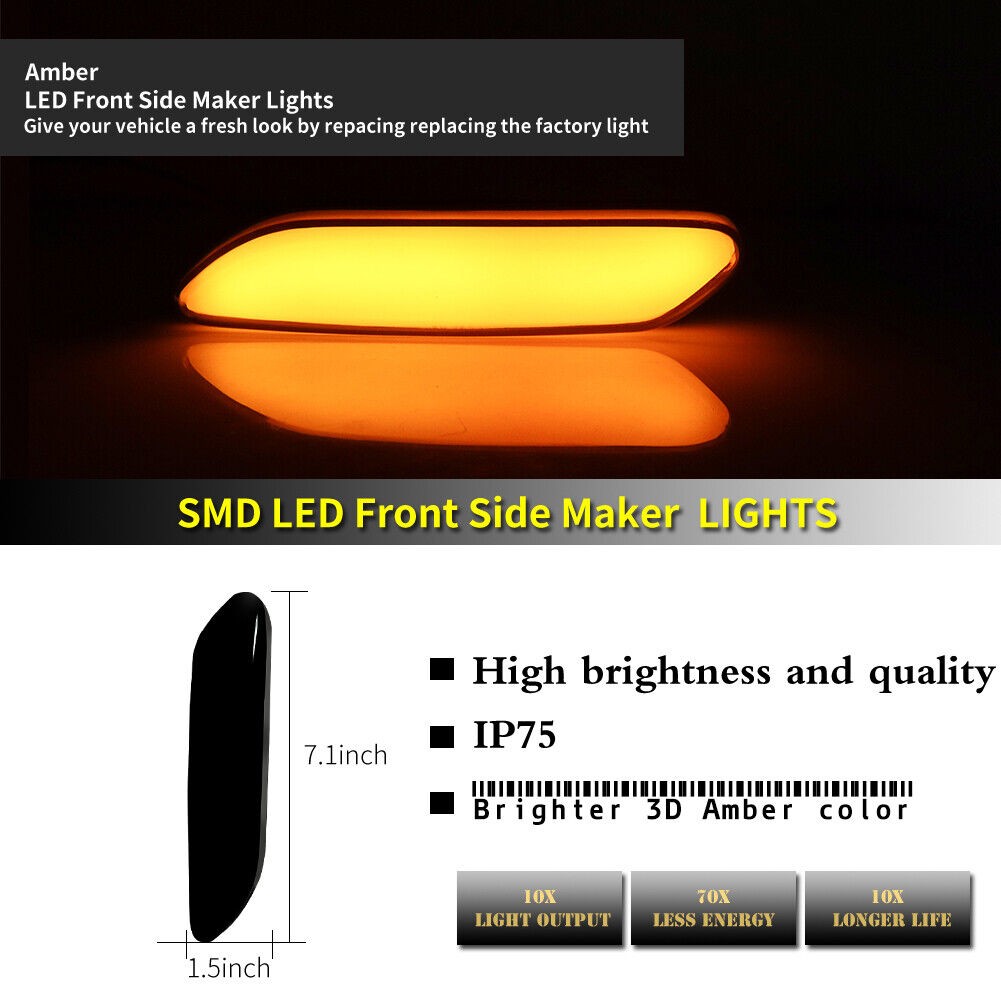 2PCS Amber Full LED Front Side Marker Lights Lamps R60 R61