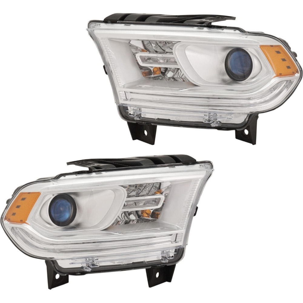 Headlight Set For Dodge 16-20 Durango Left And Right Clear Lens Chrome Housing