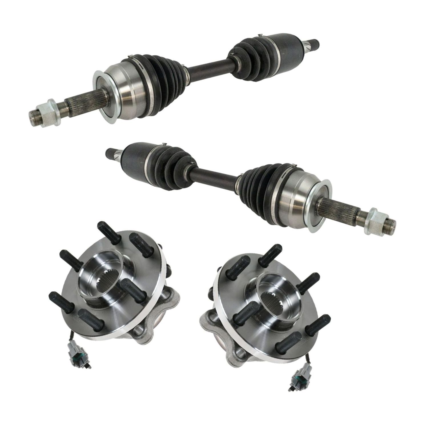 For 05-15 Xterra S Front CV Axle Shafts & Wheel Hub Bearing Assemblies Set Of 4