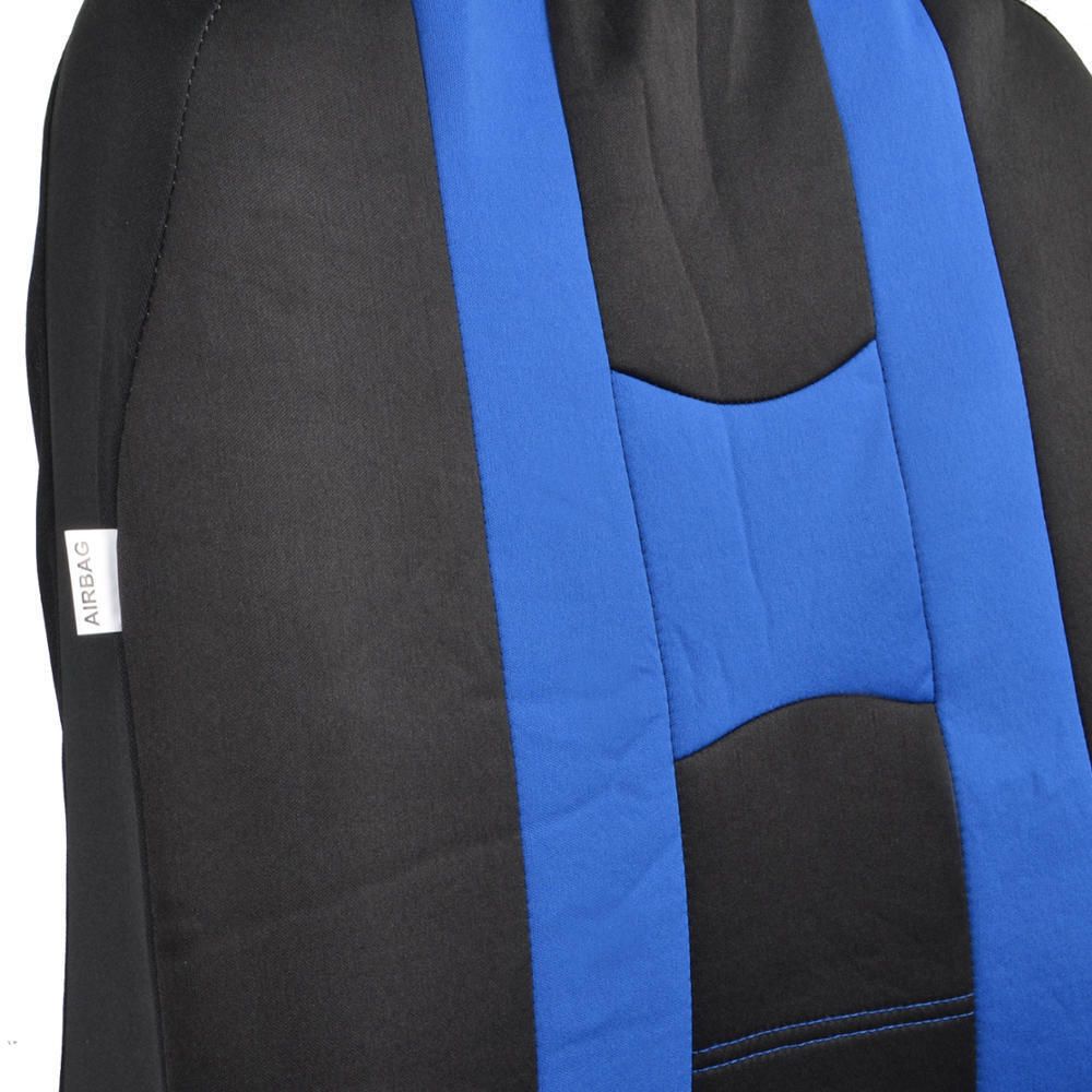 Black/Blue Sport Stripe Seat Covers Full Set W/ Shiny Metallic Blue Floor Mats