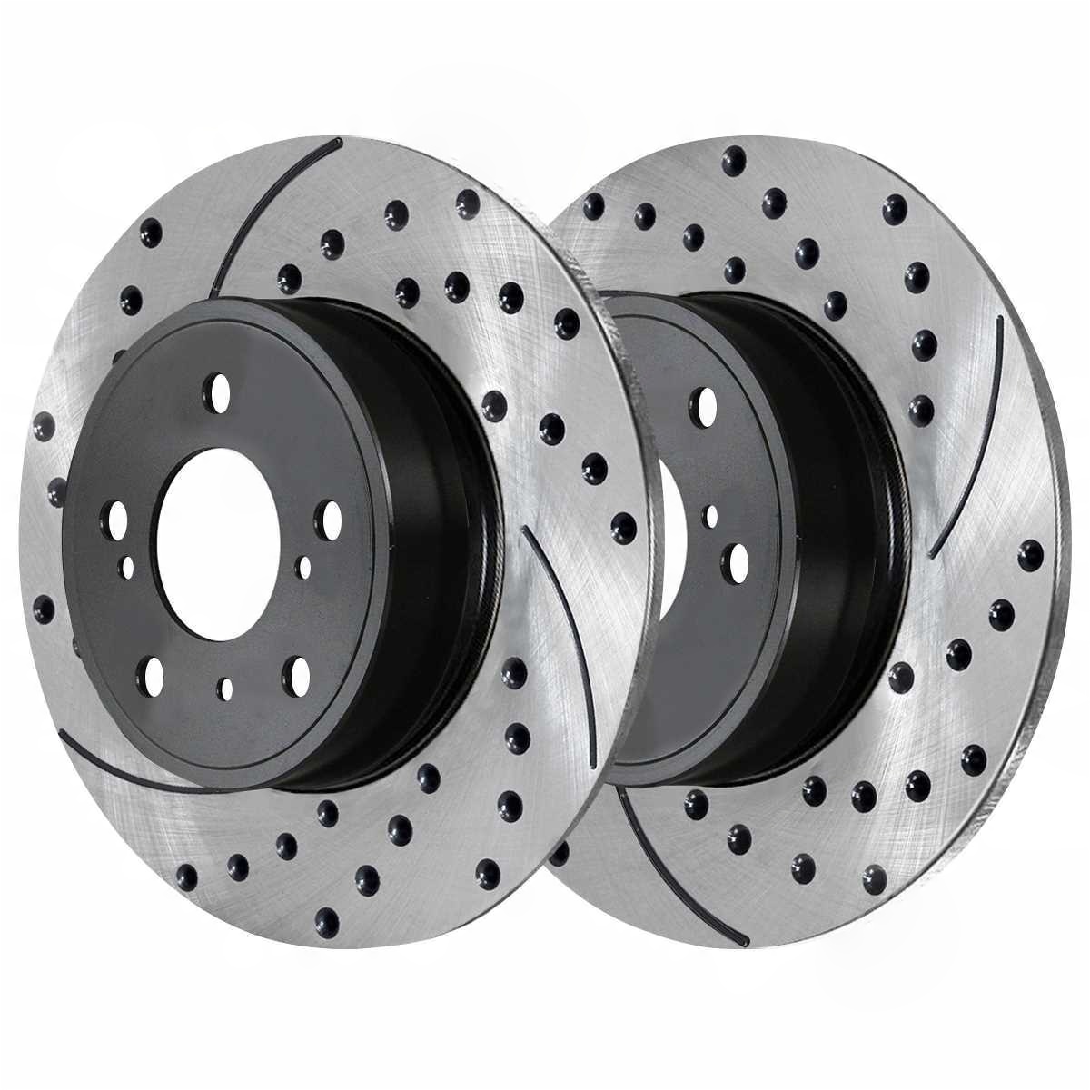 Front & Rear Drilled Slotted Brake Rotors Black & Ceramic Pads Kit T5