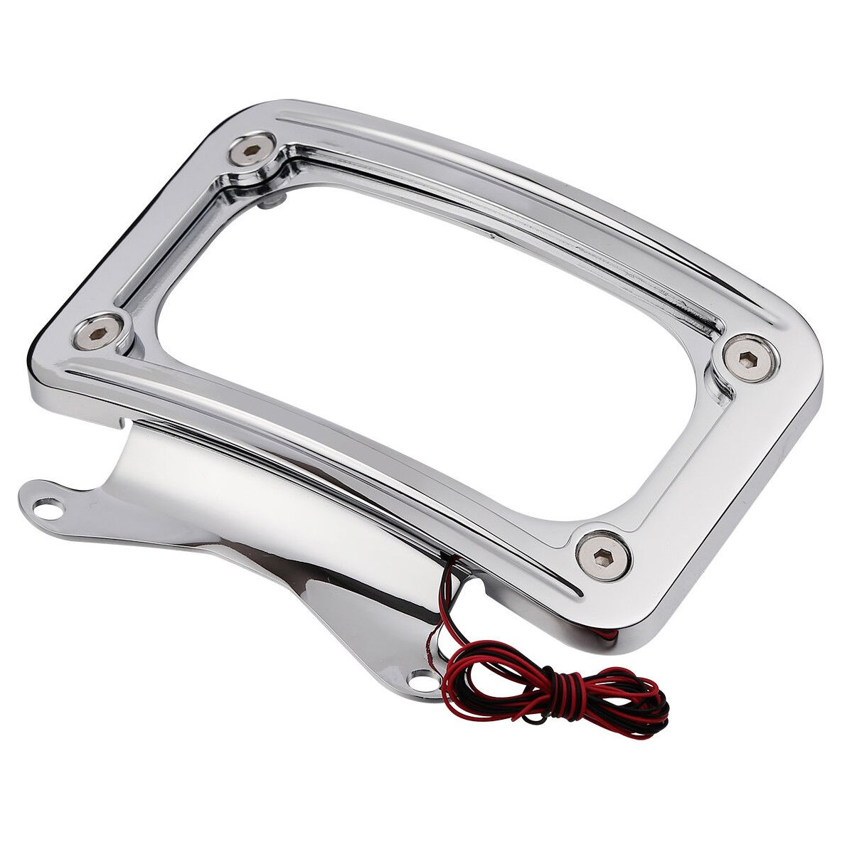 Chrome Curved Laydown License Plate Mount Frame W/Light For Harley-Davidson