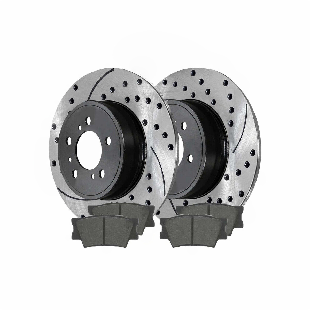 Rear Drilled Slotted Brake Rotors Black & Ceramic Pads Kit For Lexus Toyota T2