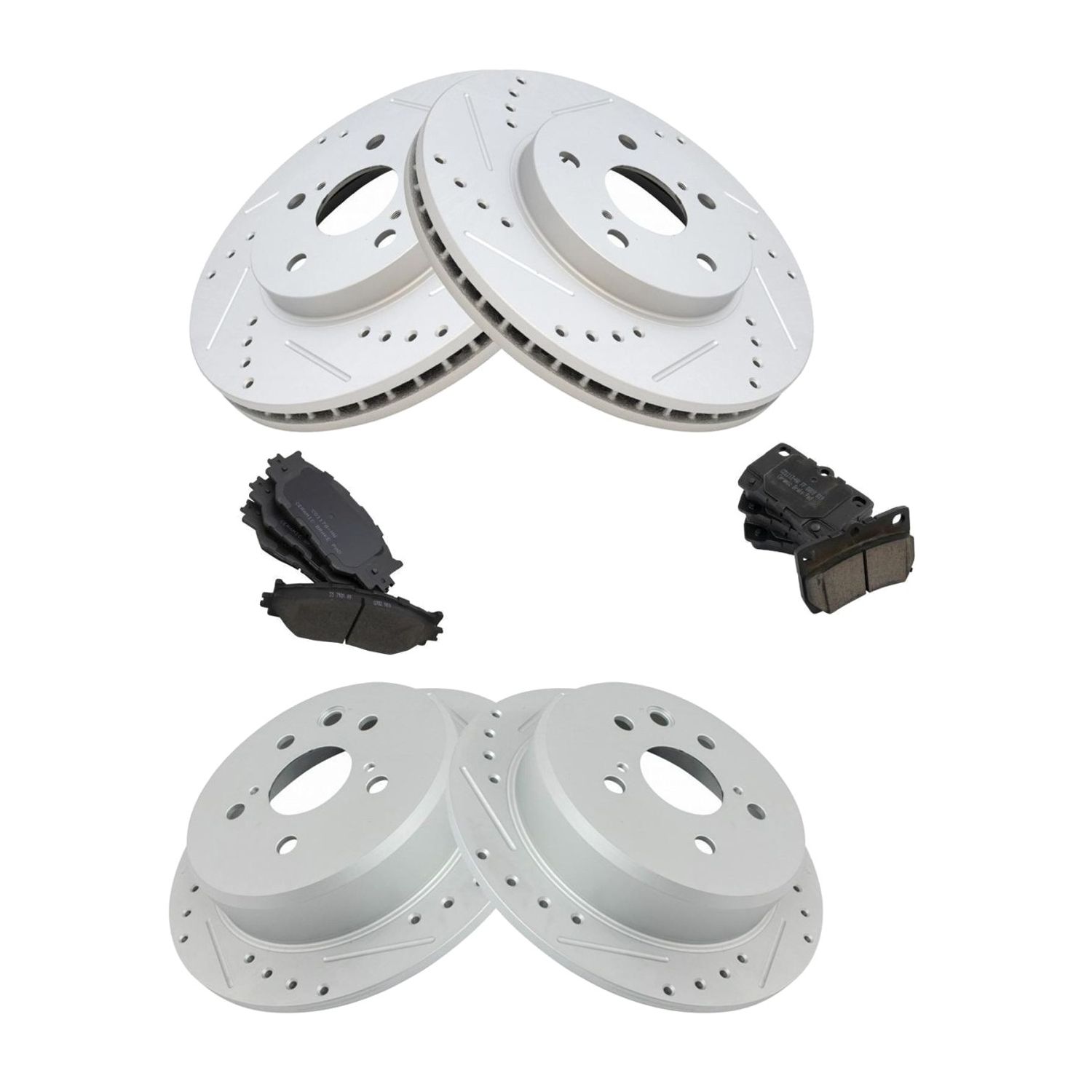 Front & Rear Performance Brake Rotor Drilled Slotted & Ceramic Pad Kit