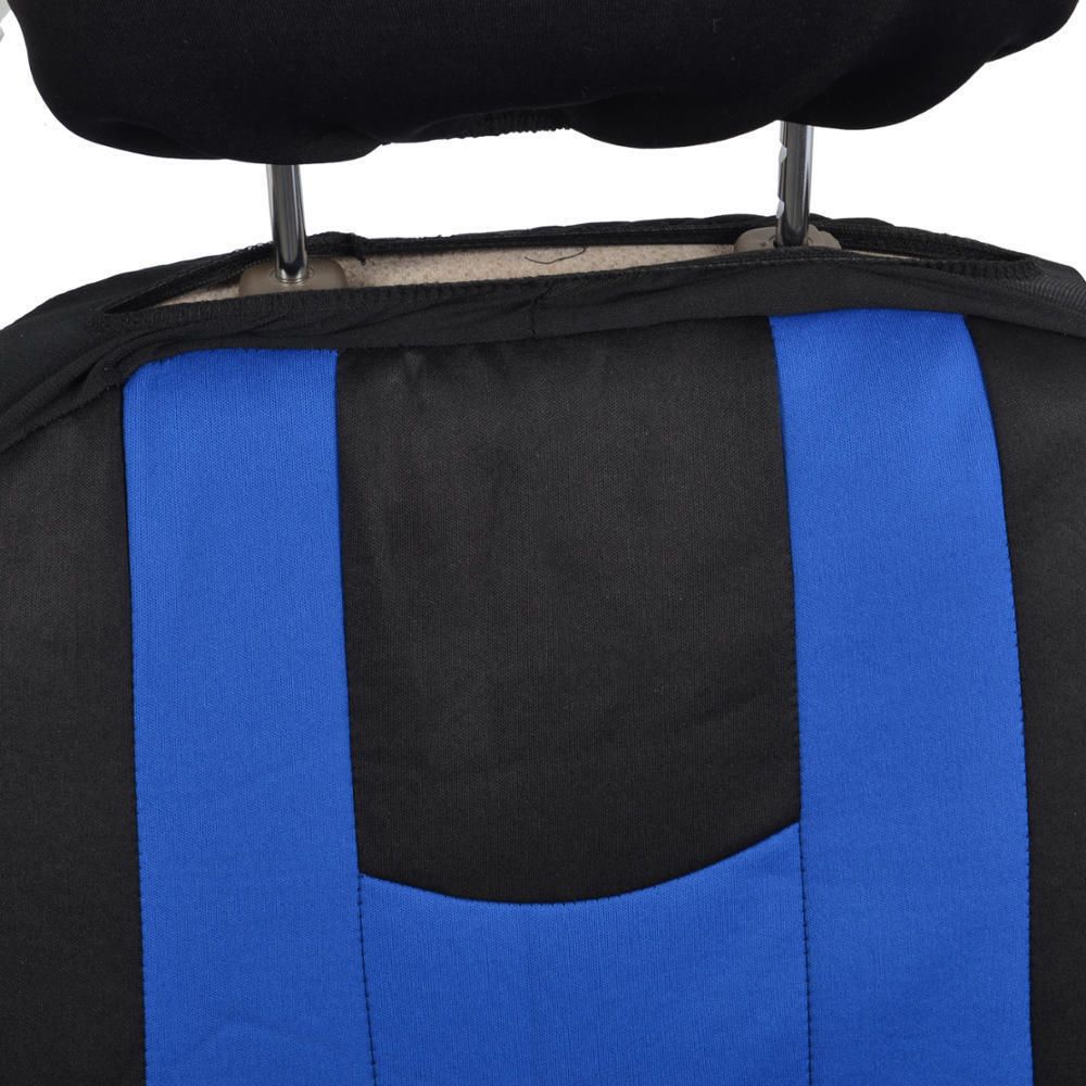 Black/Blue Sport Stripe Seat Covers Full Set W/ Shiny Metallic Blue Floor Mats