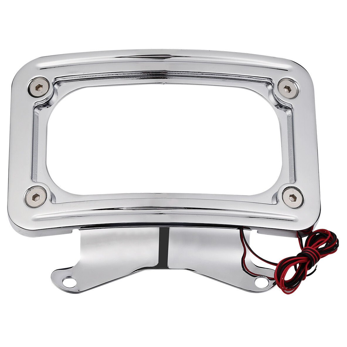 Chrome Curved Laydown License Plate Mount Frame W/Light For Harley-Davidson
