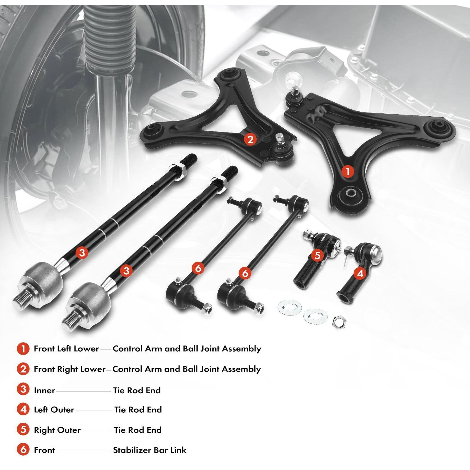 8Pcs Front Control Arm With Ball Joint Contour 1998-2000 Mercury Cougar