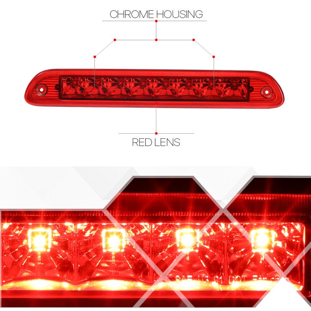 Fits 2001-2007 Ford Escape/Mariner [Chrome/Red] LED Third 3rd Brake Light Lamp