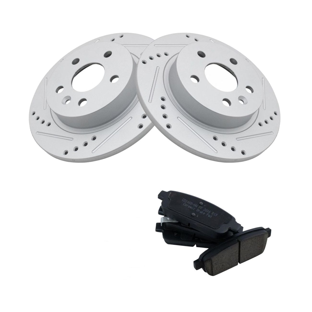 Rear Performance Drilled Slotted Coated Brake Rotor & Posi Ceramic Pad Kit