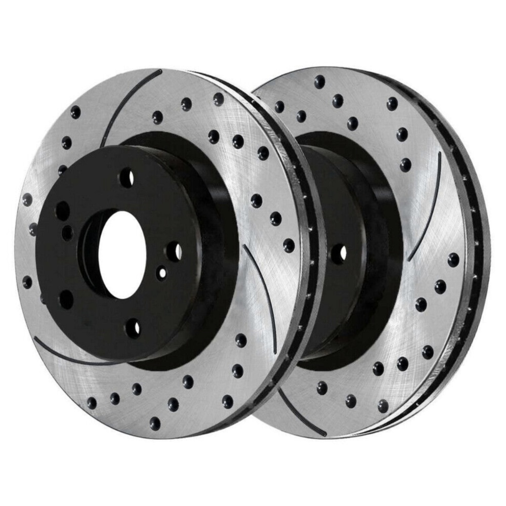 Front Drilled Slotted Brake Rotors Black Pair 2 For Acura Honda