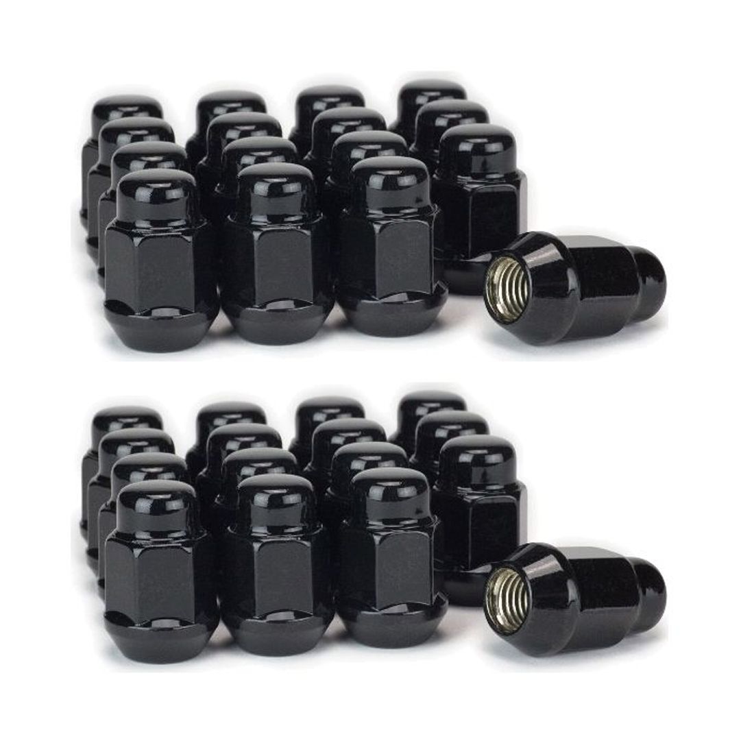 2 Sets Of - Black Bulge Acorn Lug Nuts 1/2" Wheel Nut 3/4 Hex 1/2-20