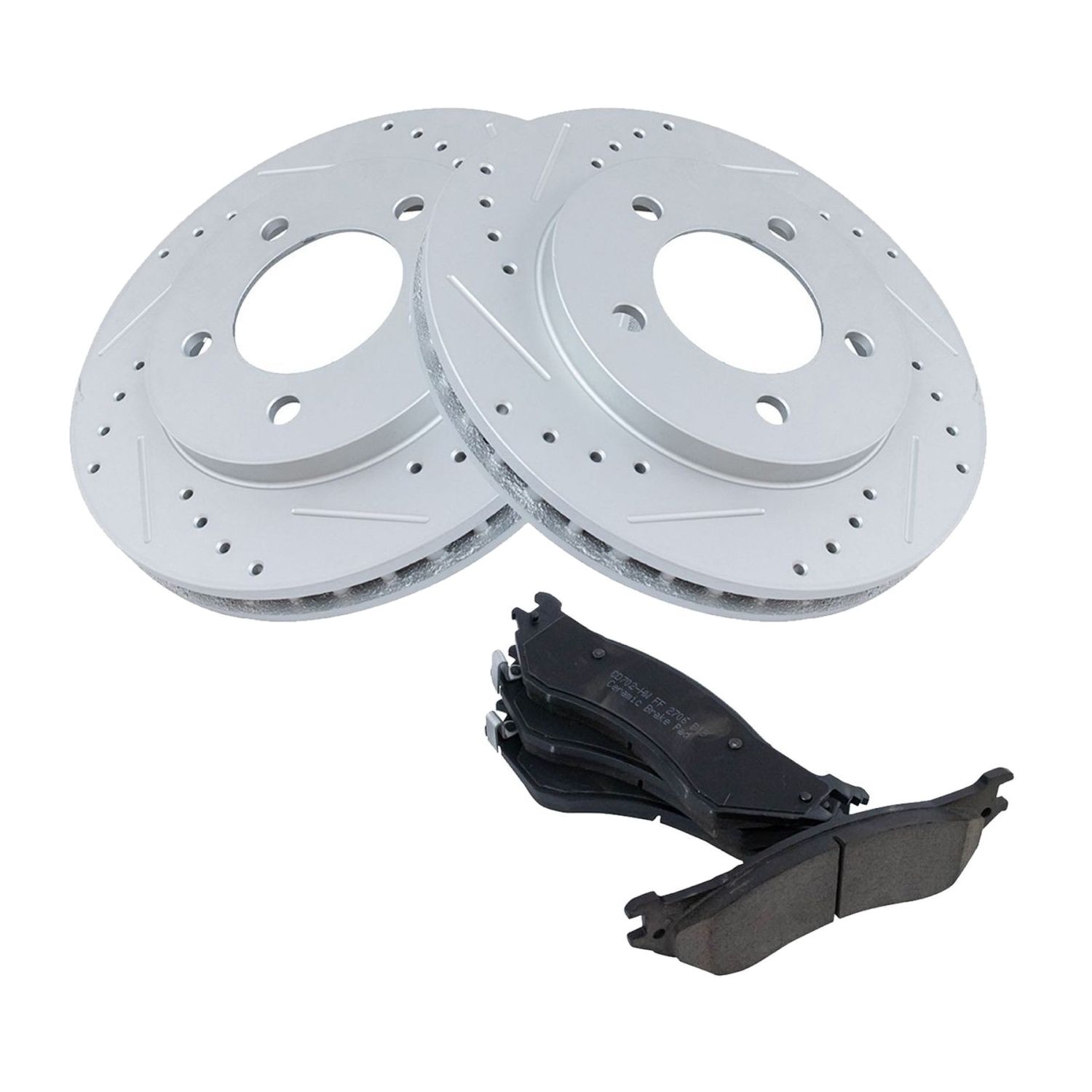 For 97-02 Expedition Front Ceramic Brake Pad & Drilled Slotted Coated Rotors