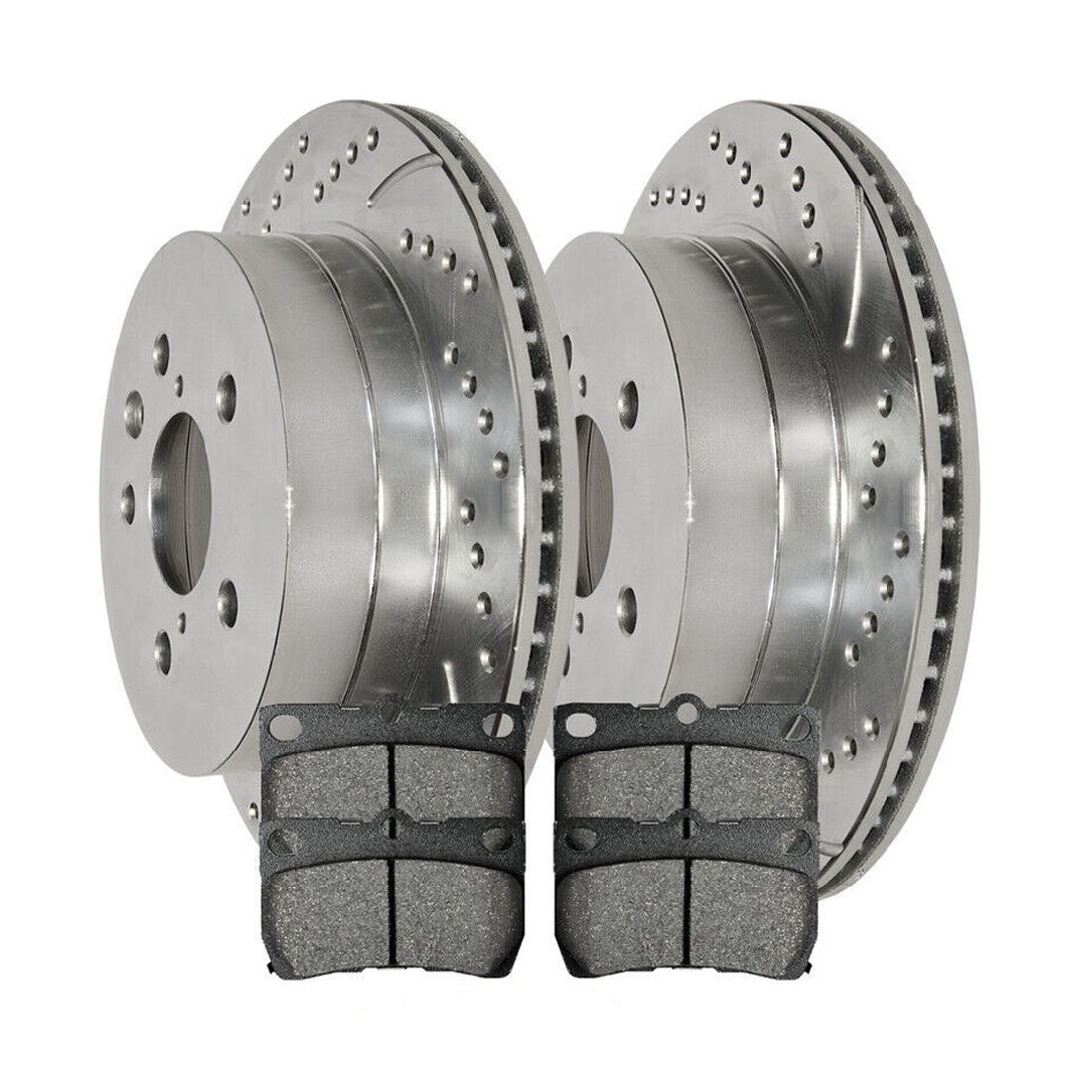 Rear Drilled And Slotted Brake Rotors Silver & Pads For Lexus IS250 GS350 IS350