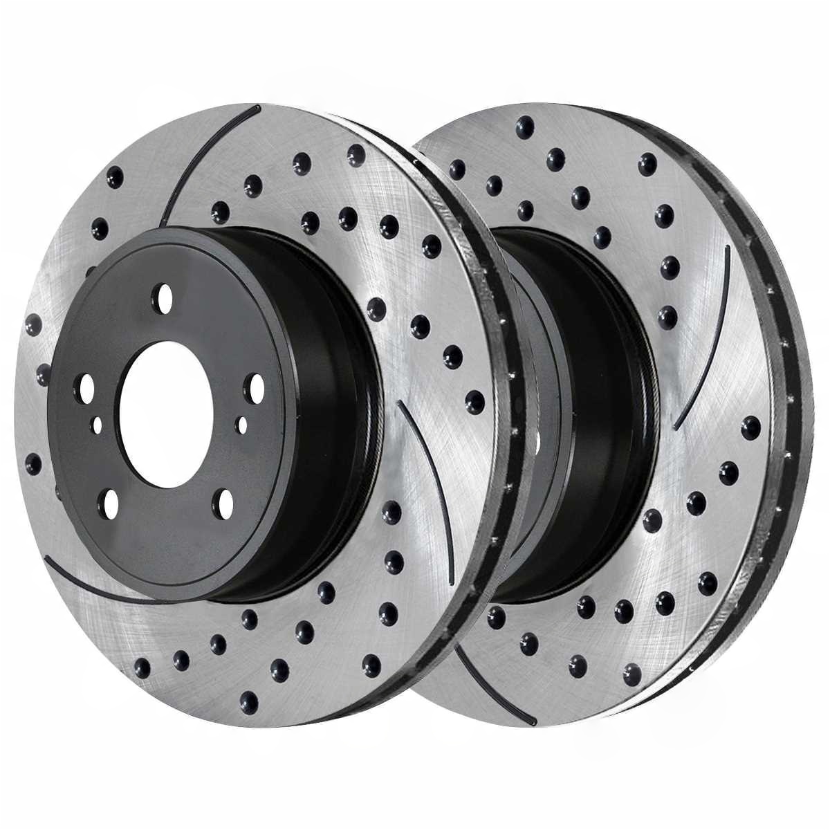 Front & Rear Drilled Slotted Brake Rotors Black & Ceramic Pads Kit T5