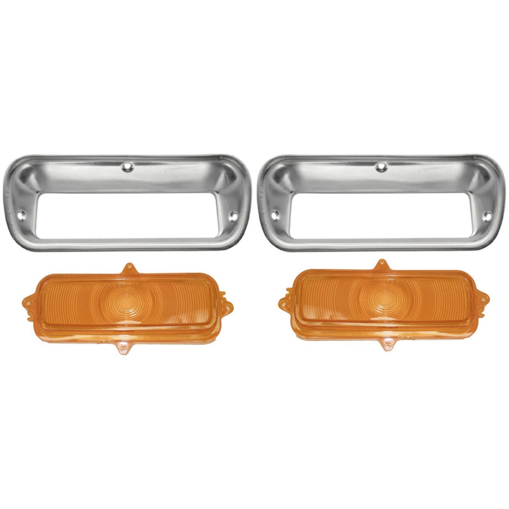 For Chevy Truck Front Left/Right Turn Signal Parking Light Bezels & Amber Lenses