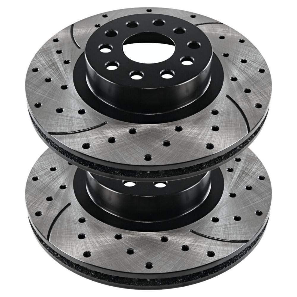 Front Drilled Slotted Brake Rotors Black Pair 2 For 15-17 200 2013-16 Dart 2.4L