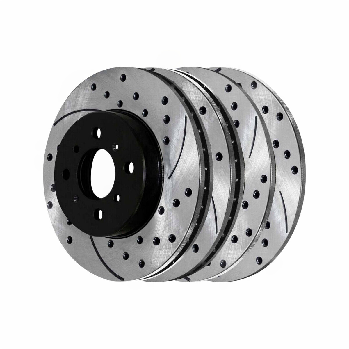 8 PCS - Front & Rear Drilled Slotted Brake Rotors Black Set For Acura Honda 1.8L