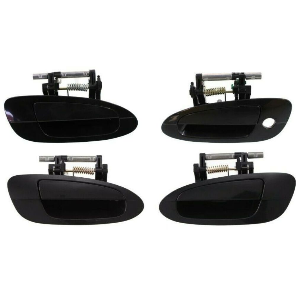 Door Handle Smooth Black Exterior Outside Kit Set Of 4 For 2002-06 Altima Sedan